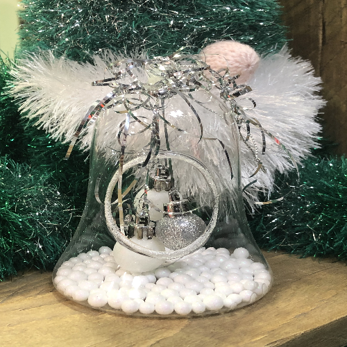 Glass Bell Bauble With Hanging Balls - Click Image to Close